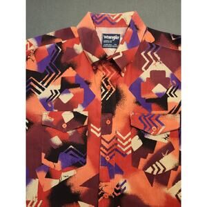 Wrangler Cowboy Cut Size 17.5 Aztec Tribal Western Rodeo Shirt X‎ Long Tails